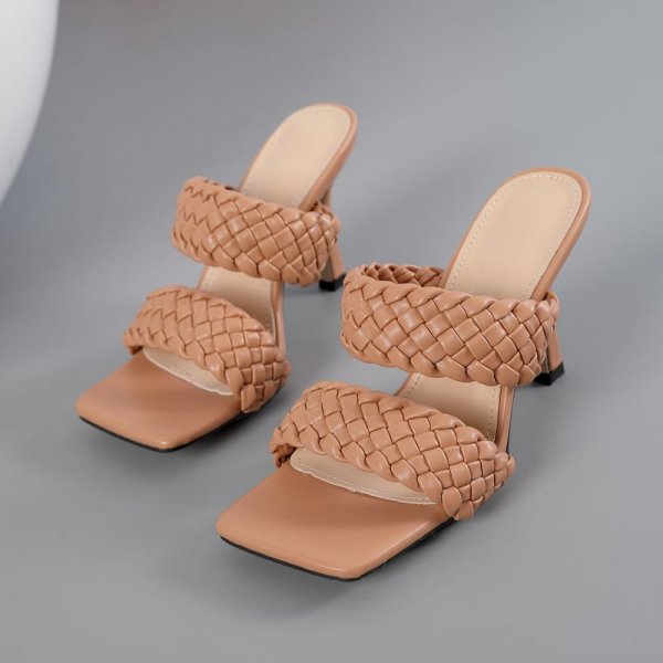 Outer Wear Woven Generous Square Head Fine Super High Heel Ladies Slippers