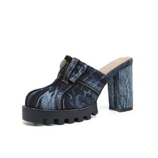 Denim Wash Toe Cap High Heel Slippers