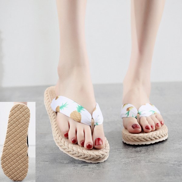 Flip-Flops Flip Flops Female Slippers With Imitation Hemp Rope  Rubber And Plastic Bottom  Travel Sesame Sole