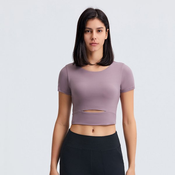 Shinbene Burning Ardor Slim Buttery Soft Workout gym Crop Tops T Shirt Female Naked Feel Padded Running Fitness Short Sleeve Shi